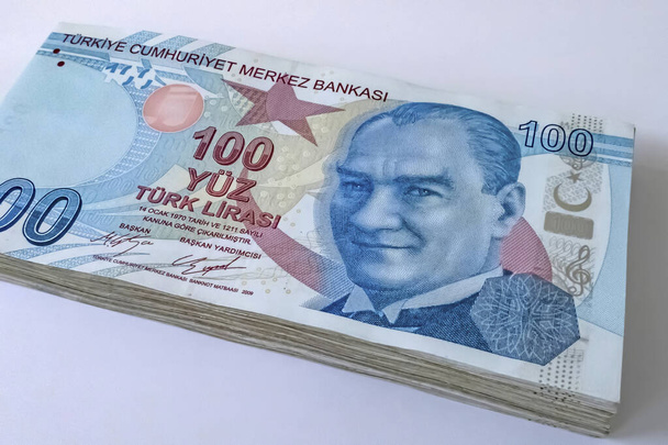 cerrar cien billetes de lira turca - Foto, Imagen