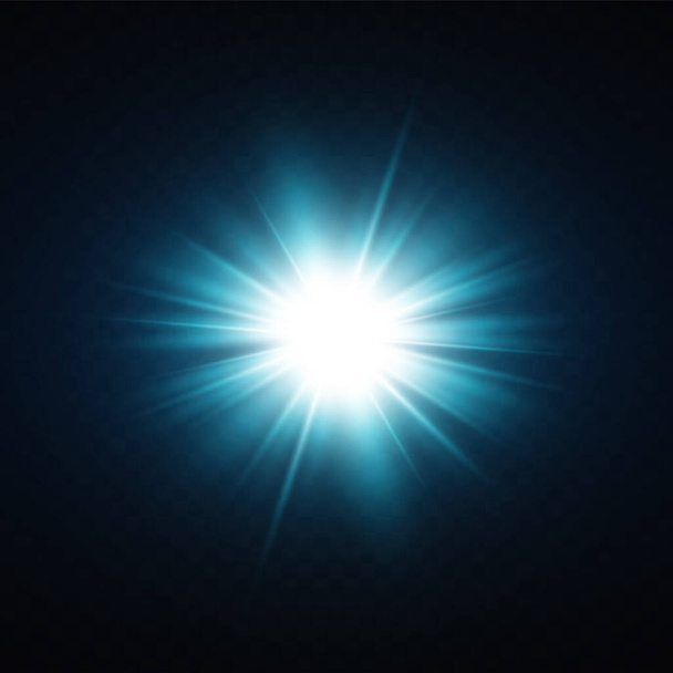 Illustrazione vettoriale di un colore blu. Set di effetti di luce. Lampi e lampi. Luminosi raggi di luce. Linee luminose. Illustrazione vettoriale. Flash natalizio. polvere. - Vettoriali, immagini