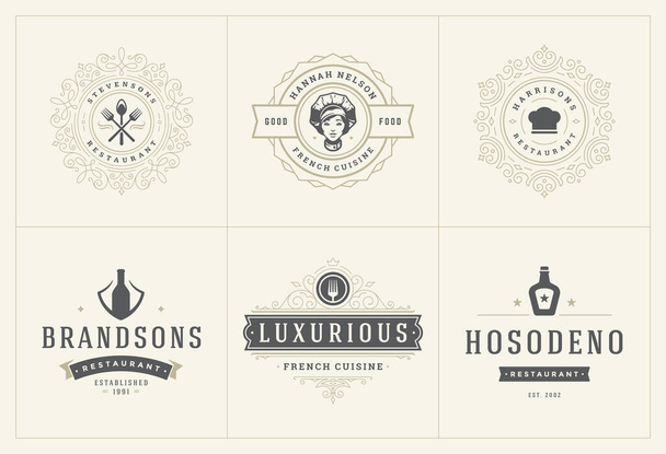 Restaurant logos templates set vector illustration good for menu labels and cafe badges - Vektor, Bild