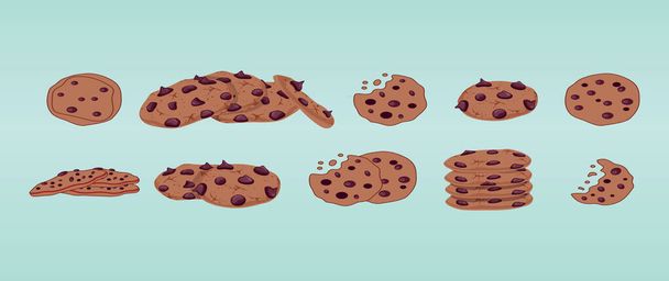 set of chocolate crumbs chips cartoon icon design template with various models. vector illustration isolated on blue background - Vector, Image