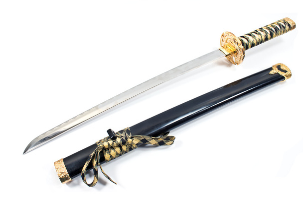 Ιάπωνες Σαμουράι σπαθί katana απομονωθεί σε λευκό - Φωτογραφία, εικόνα