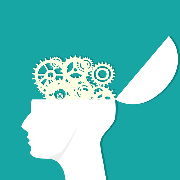 концепция мозгового штурма. Человеческая голова с шестеренками. векторные иллюстрации eps - Вектор,изображение