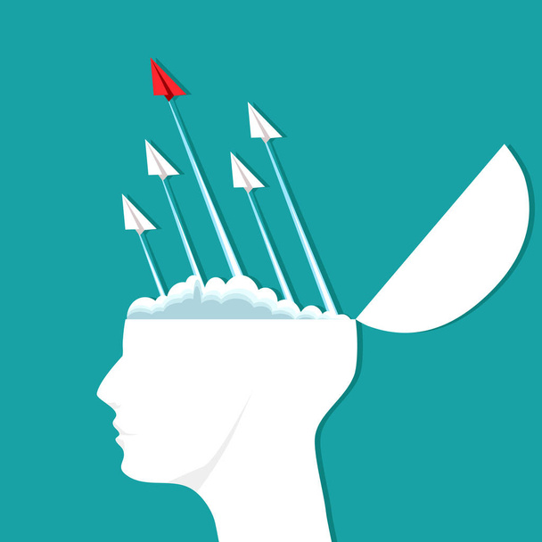 A paper plane came out of the head. Idea of leadership vector - Vector, Image