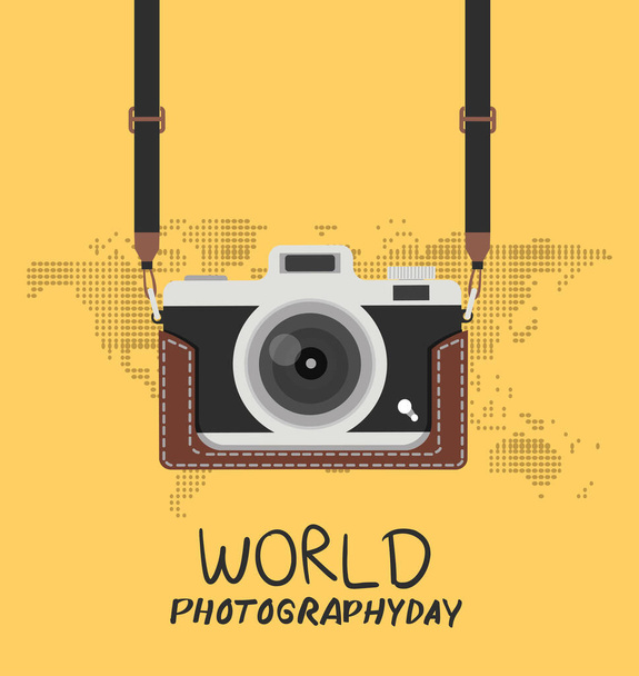 hanging vintage camera with case world photography - Vektori, kuva