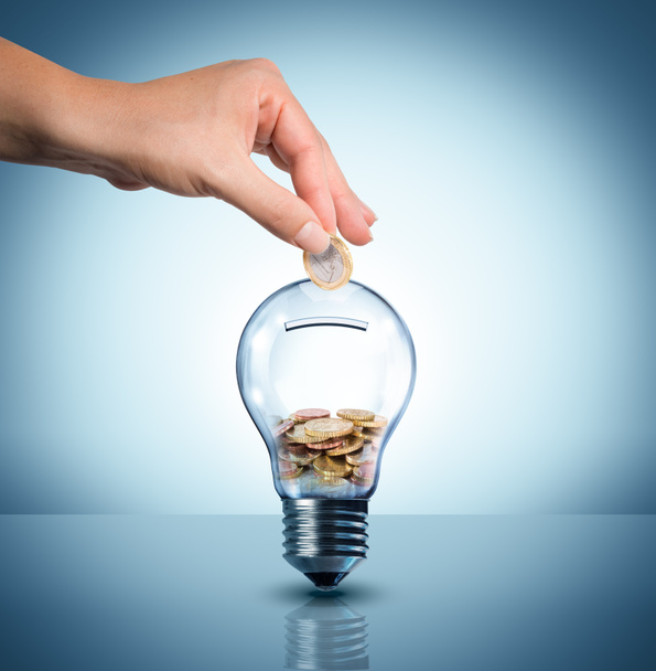 Invest to energy concept - euro in bulb - piggybank - Photo, Image