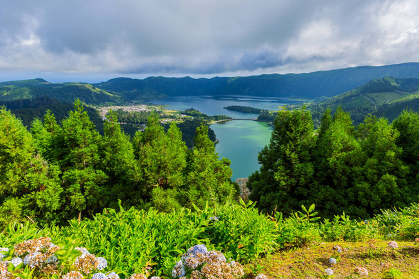 Picturesque view of the Lake of Sete Cidades, a volcanic crater lake on Sao Miguel Island, Azores, Portugal - Фото, зображення