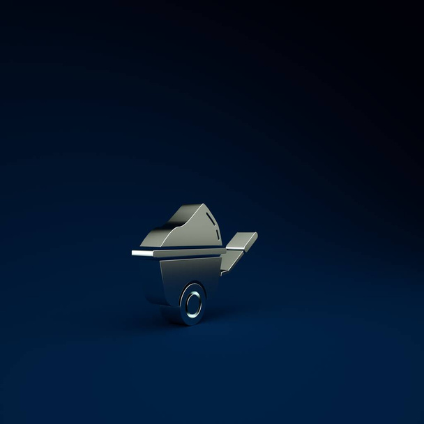 Silver Wheelbarrow με εικονίδιο βρωμιά που απομονώνονται σε μπλε φόντο. Εξοπλισμός εργαλείων. Γεωργία καλάθι τροχό αγρόκτημα. Μινιμαλιστική έννοια. 3d απεικόνιση 3D καθιστούν - Φωτογραφία, εικόνα