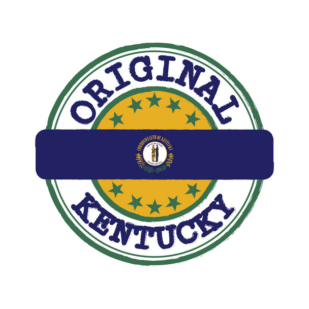 Orijinal logonun vektör mührü ve ortada Kentucky bayrağı, Amerika Birleşik Devletleri. Orijinal Kentucky 'nin Grunge Lastik Doku Mührü. - Vektör, Görsel