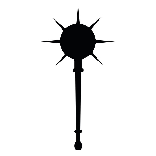 Medieval war type of weapon, concept icon mace club old cold weaponry black silhouette vector illustration, isolated on white. Flat equipment of murder, world melee weapon. - Vector, Image
