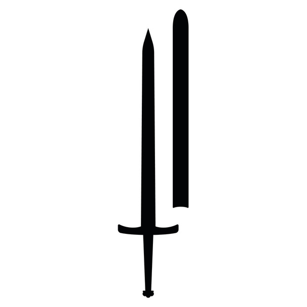 Medieval war type of weapon, concept icon sword old cold weaponry black silhouette vector illustration, isolated on white. Flat equipment of murder, world melee weapon. - Vector, Image