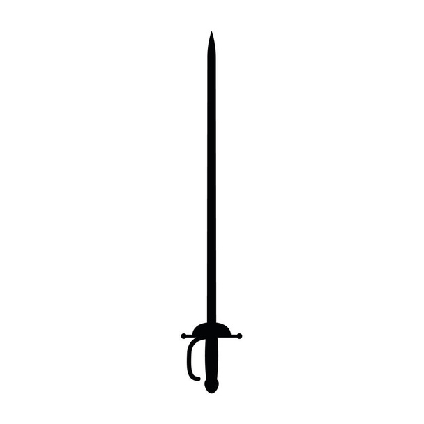 Tipo di arma da guerra medievale, icona concetto spada rapier vecchia arma fredda illustrazione vettoriale silhouette nera, isolato su bianco. Attrezzatura piatta di omicidio, arma da mischia mondiale. - Vettoriali, immagini