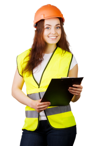 Attractive worker with reflector vest isolated on a over a white background - Φωτογραφία, εικόνα