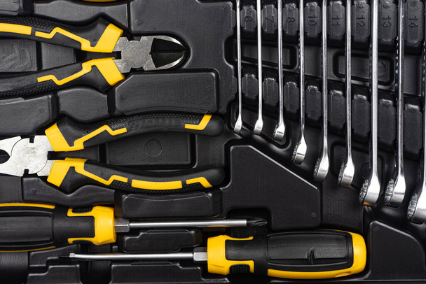 Toolbox, tools kit detail close up. instruments. set of tools. car tool kit. tool set background. instruments for repair.  - Fotografie, Obrázek