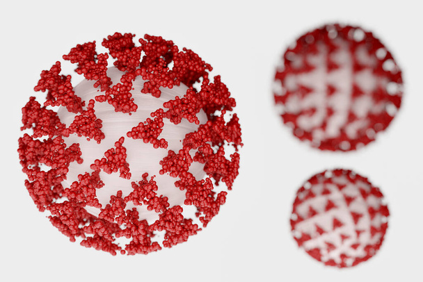 Resumen Células del Coronavirus aisladas en blanco. Blurred Covid-19 sobre un fondo sencillo - Foto, Imagen