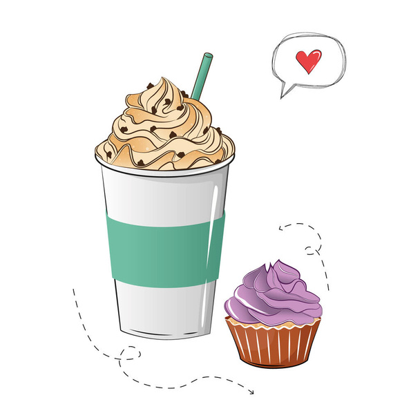 あなたのアイデアのためのベクトルコーヒーとカップケーキ - ベクター画像