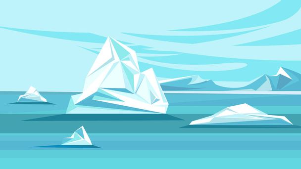 Polo Nord con iceberg di fusione. - Vettoriali, immagini