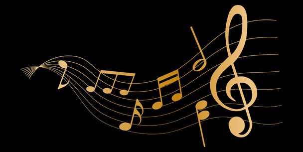 gold musical notes melody on black background - Вектор,изображение