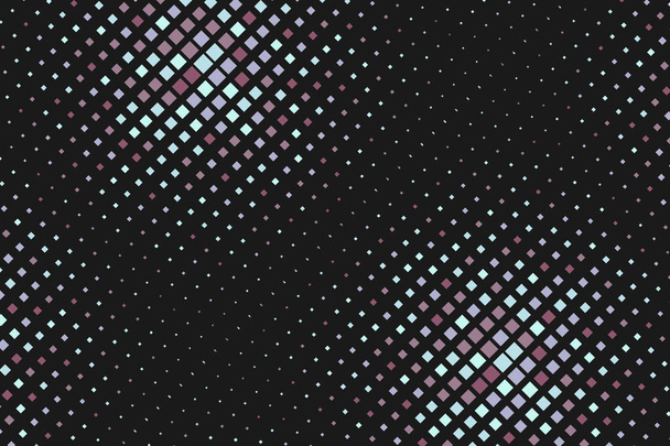 Padrão geométrico abstrato com quadrados. Efeito de meio-tom em pontos multicoloridos com fundo preto - Vetor, Imagem