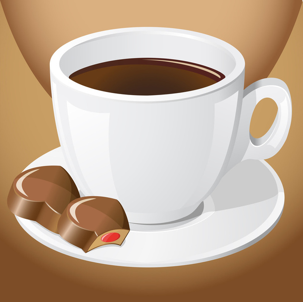 Cup of coffee with chocolate candies - Vettoriali, immagini