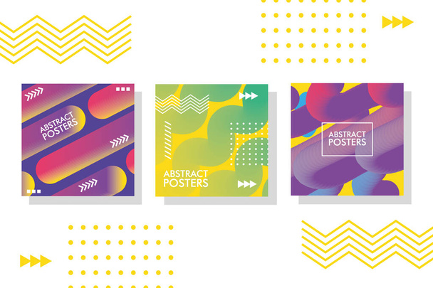 tres carteles abstractos con pancartas de Memphis - Vector, Imagen