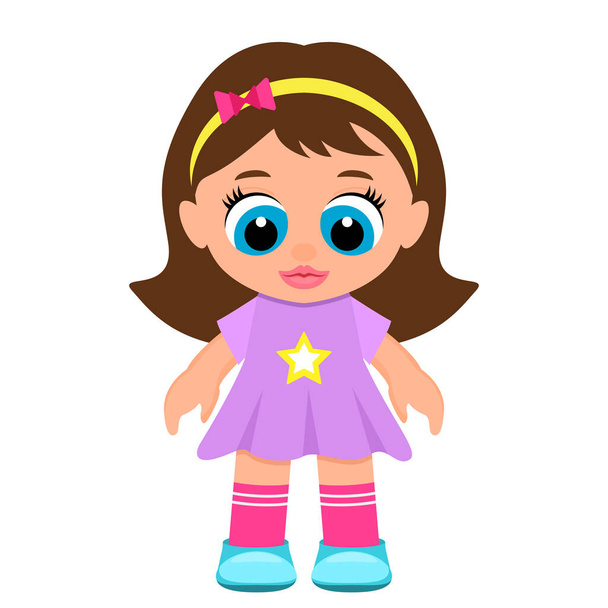 Hermosa muñeca de juguete para niños en un vestido. ilustración vectorial aislada sobre fondo blanco - Vector, imagen