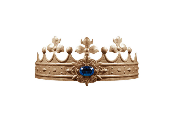 Корона с голубым драгоценным камнем изолированы на белом. - Фото, изображение