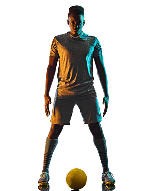 young african soccer player man isolated white background silhouette shadow - Foto, immagini