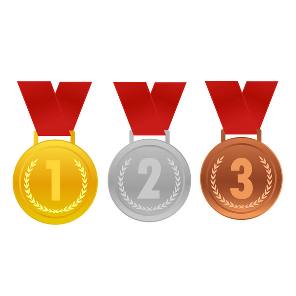 Realistic award medals. Winner medal gold bronze silver first place trophy champion honor best shiny circle ceremony prize,Product and service quality,vector - Vektor, kép