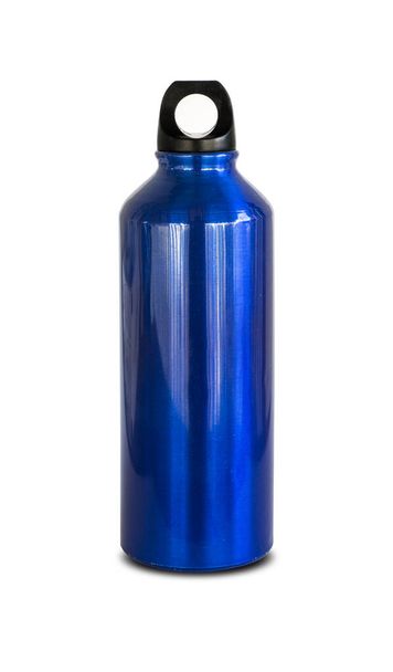 Blue aluminum water bottle container, isolated on white background - 写真・画像