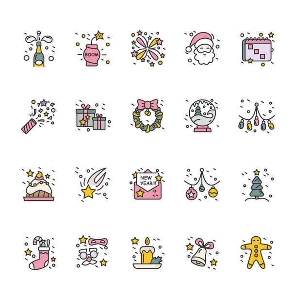 Le vacanze di Capodanno evidenziano set di icone di colore - Vettoriali, immagini
