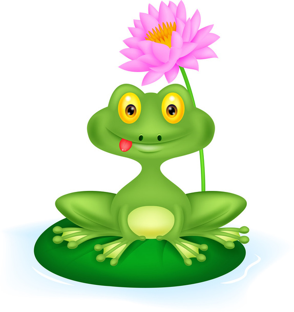 bir yaprak üzerinde oturan yeşil kurbağa - Vektör, Görsel