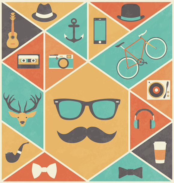 set of flat icons with shadow of hipster men and fashion accessories - Vettoriali, immagini