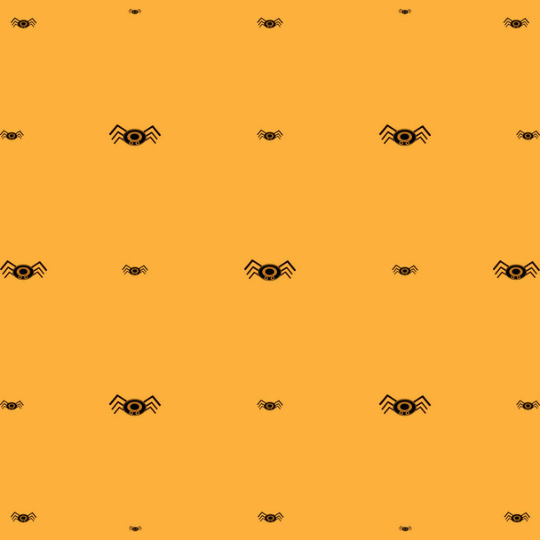 Aranha preta sem costura padrão no fundo laranja - Vetor, Imagem