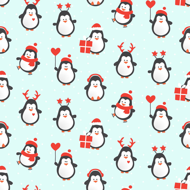 Різдвяні пінгвіни візерунок, Векторні ілюстрації, Різдвяна концепція
 - Вектор, зображення