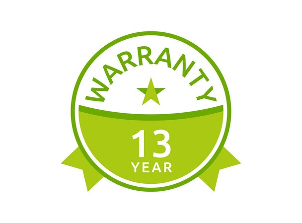 13 Year Warranty logo icon button stamp vectors, 13 years warranty green badges isolated on white background - Vector, Image
