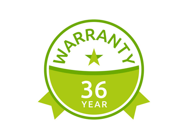 36 Jaar Garantie logo icoon button stempel vectoren, 36 jaar garantie groene badges geïsoleerd op witte achtergrond - Vector, afbeelding