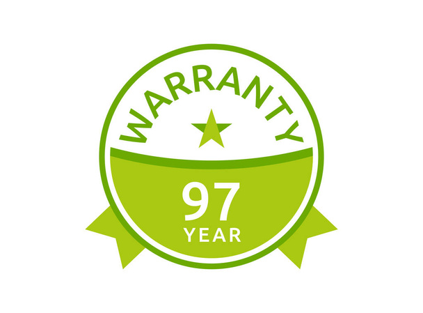 97 Jaar Garantie logo icoon button stempel vectoren, 97 jaar garantie groene badges geïsoleerd op witte achtergrond - Vector, afbeelding