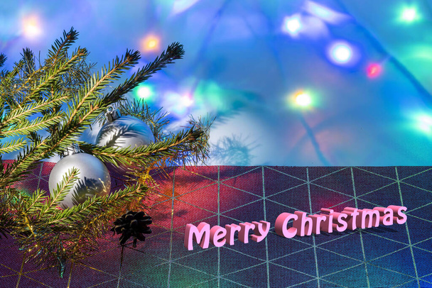 Merry Christmas. View of beautiful colorful Christmas decorated background texture. Postcard.  - Foto, Imagen