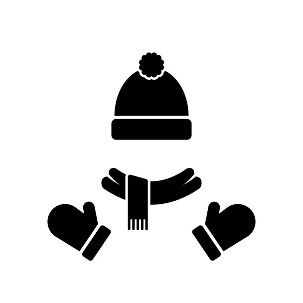 Sombrero de invierno, bufanda y guantes. Ilustración de diseño plano. - Vector, Imagen