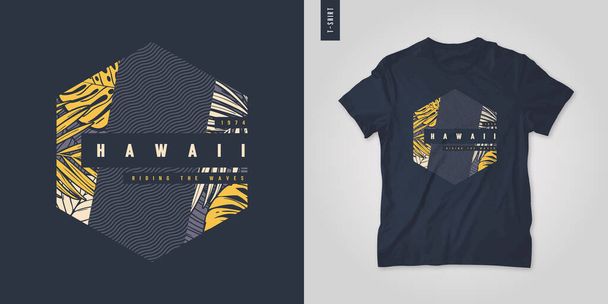 Hawaii. T-shirt geometric floral vector design, poster, print, template - Vector, Image