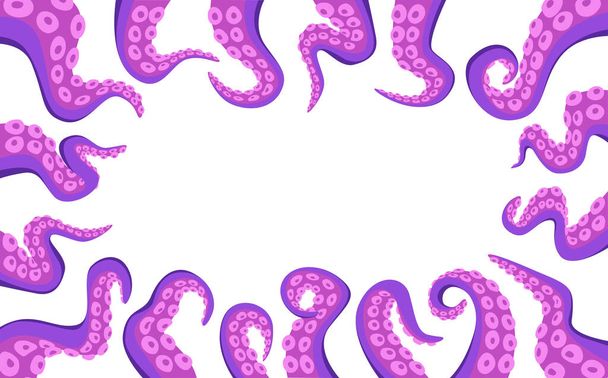 Octopus Tentacles Rectangular Border, Underwater Animal Antennas or Feelers Frame on White Background. Monster Hands - Vector, Image