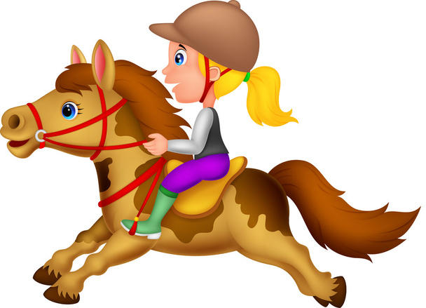 Маленька дівчинка їде на поні коня
 - Вектор, зображення
