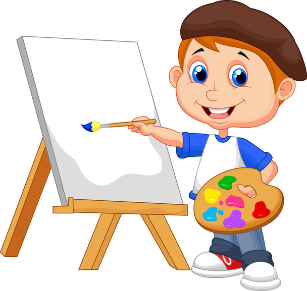 αγόρι κινούμενα σχέδια ζωγραφικής - Διάνυσμα, εικόνα