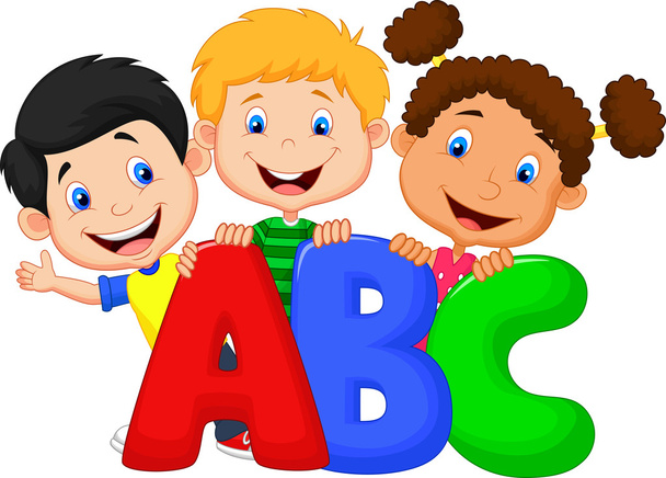 Niños de la escuela con letras ABC
 - Vector, imagen