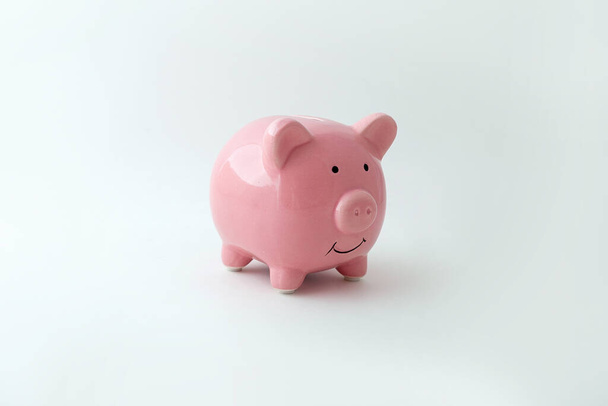 Piggy bank in the shape of a pig on an isolated white background - Fotoğraf, Görsel