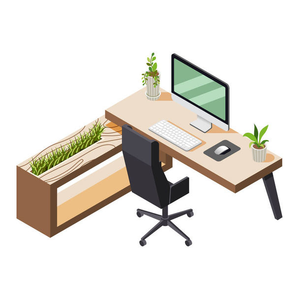 Состав рабочего пространства "зеленого" офиса - Вектор,изображение