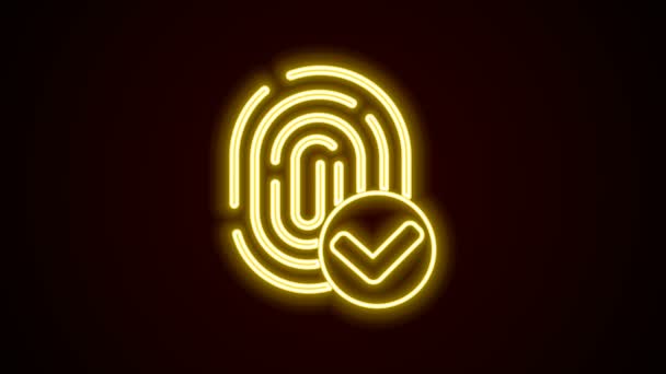 Linea neon incandescente icona impronta digitale isolata su sfondo nero. Icona dell'app ID. Segno di identificazione. Toccare id. Animazione grafica 4K Video motion - Filmati, video