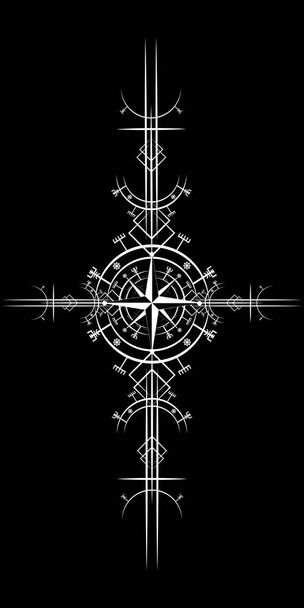 Magic antiikin viikinki art deco, tuuli nousi magic navigointi kompassi antiikin. Viikingit käyttivät monia symboleja viikinkiyhteiskunnassa laajasti käytetyn norjalaisen mytologian mukaisesti. Logo kuvake Wiccan esoteerinen merkki - Vektori, kuva
