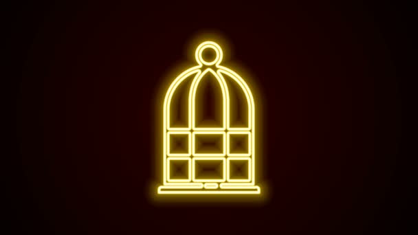 Žhnoucí neonová čára Klec pro ptáky ikona izolované na černém pozadí. Grafická animace pohybu videa 4K - Záběry, video