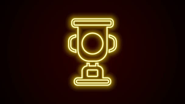 Glowing neon line Award cup icon isolated on black background. Winner trophy symbol. Championship or competition trophy. Sports achievement sign. 4K Video motion graphic animation - Footage, Video